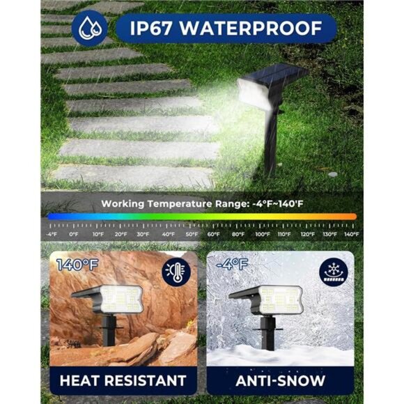 Solar outdoor lights waterproof 60 LED landscape spotlight garden pathway yard - Picture 4 of 7